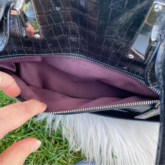 Henri Bendel Black Croc Print Leather Satchel - Picture 12 of 14